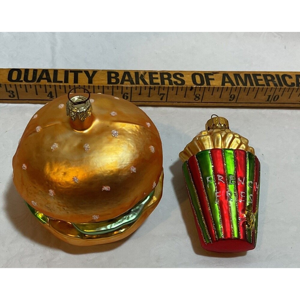 Vintage Glass Hamburger And Fries Christmas Ornaments